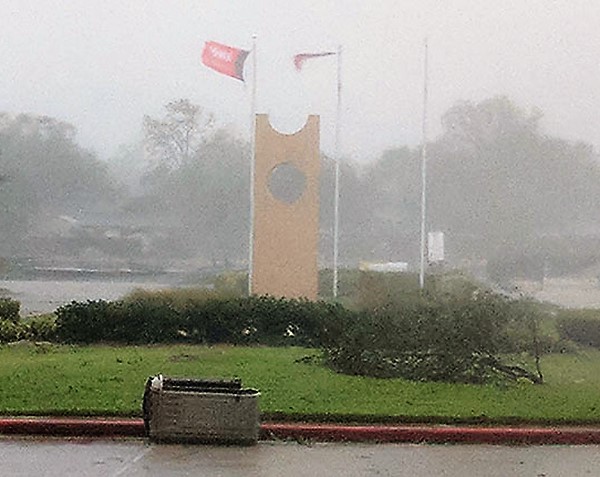 UHV flag shown blowing in the wind during Hurricane Harvey